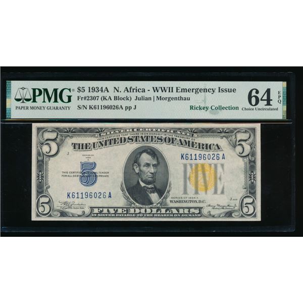 1934A $5 N Africa Silver Certificate PMG 64EPQ