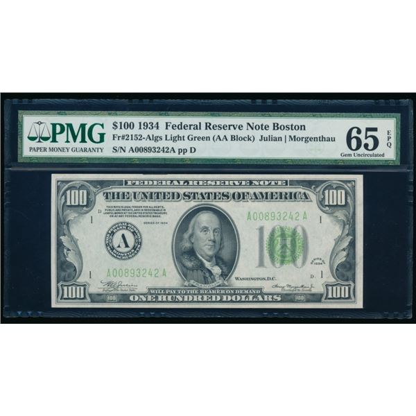 1934 $100 Boston FRN PMG 65EPQ