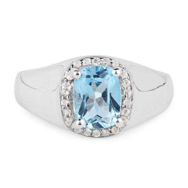 Plated Rhodium 1.15ct Blue Topaz and White Topaz Ring