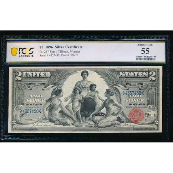 1896 $2 Educational Silver Certificate PCGS 55