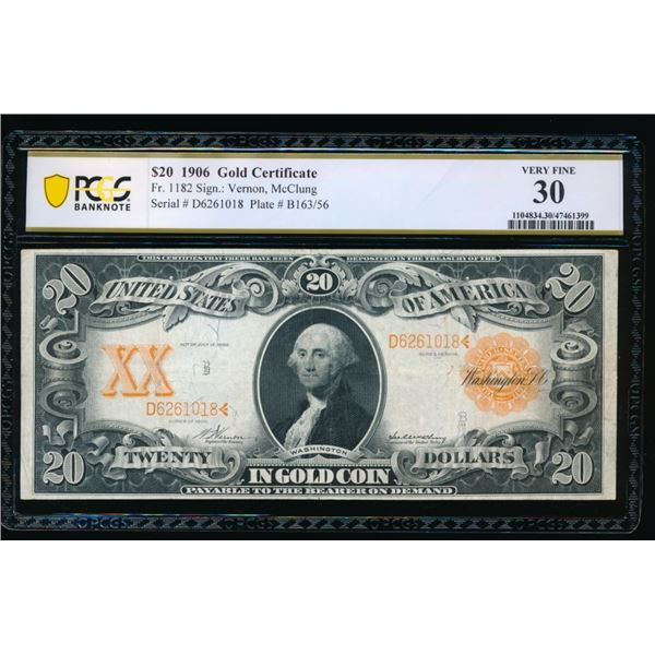 1906 $20 Gold Certificate PCGS 30