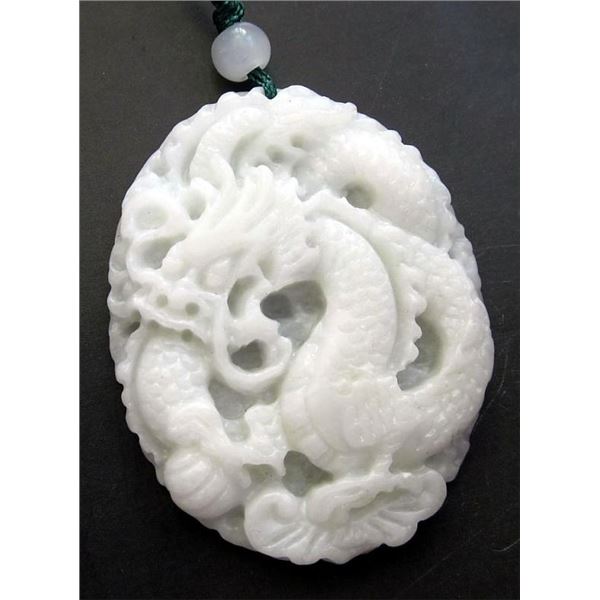 Jade 255cts of Real White Green Jade Super Power Dragon Amulet