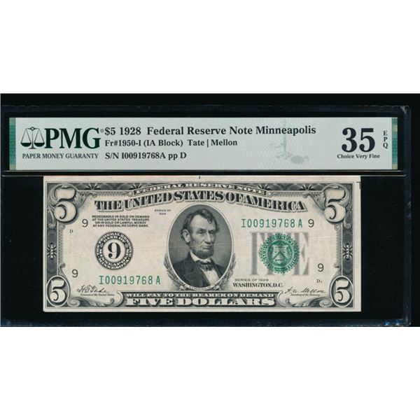 1928 $5 Minneapolis FRN PMG 35EPQ