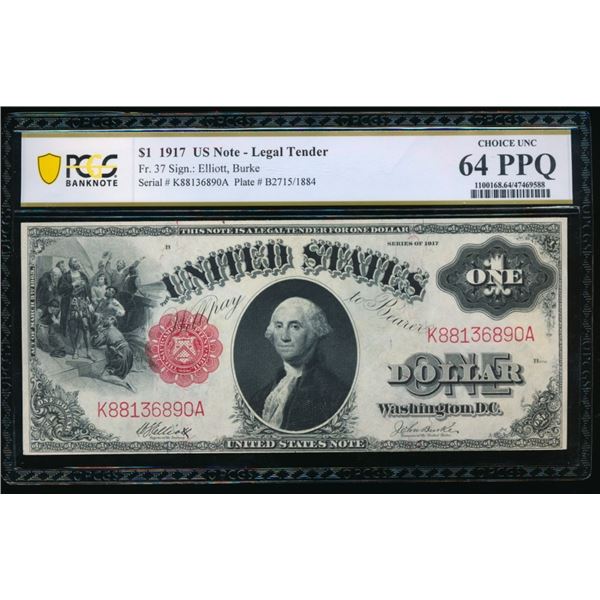 1917 $1 Legal Tender Note PCGS 64PPQ