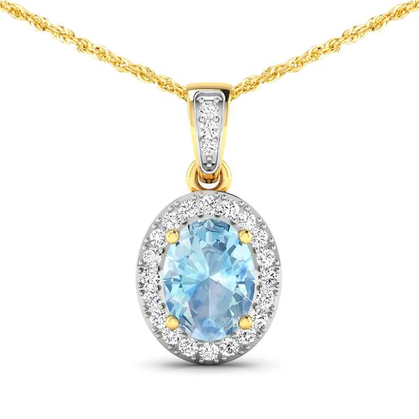 14KT Yellow Gold 0.96ct Aquamarine and Diamond Pendant with Chain