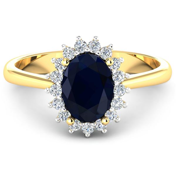 14KT Yellow Gold 2.10ct Blue Sapphire and Diamond Ring