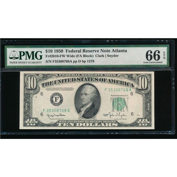 1950 $10 Atlanta FRN PMG 66EPQ