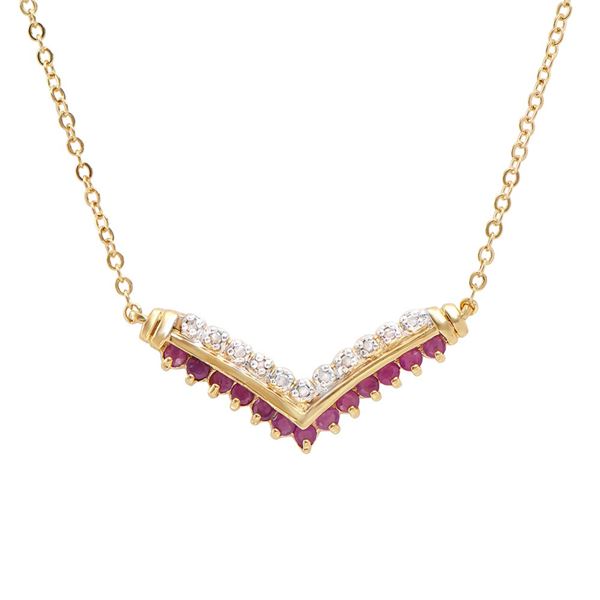 Plated 18KT Yellow Gold 0.61ctw Ruby and Diamond Pendant with Chain