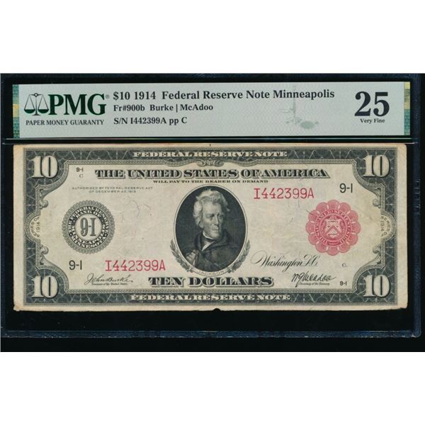 1914 $10 Red Seal Minneapolis FRN PMG 25