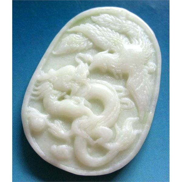 Jade 257cts of Real White Jade Dragon Phoenix Love Amulet