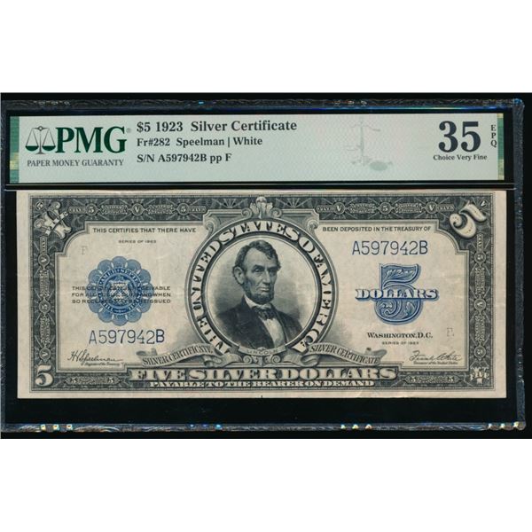 1923 $5 Lincoln Porthole Silver Certificate PMG 35EPQ