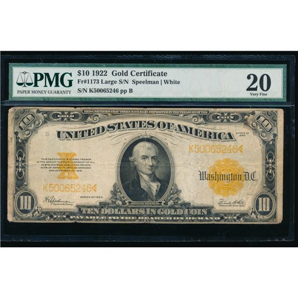 1922 $10 Gold Certificate PMG 20