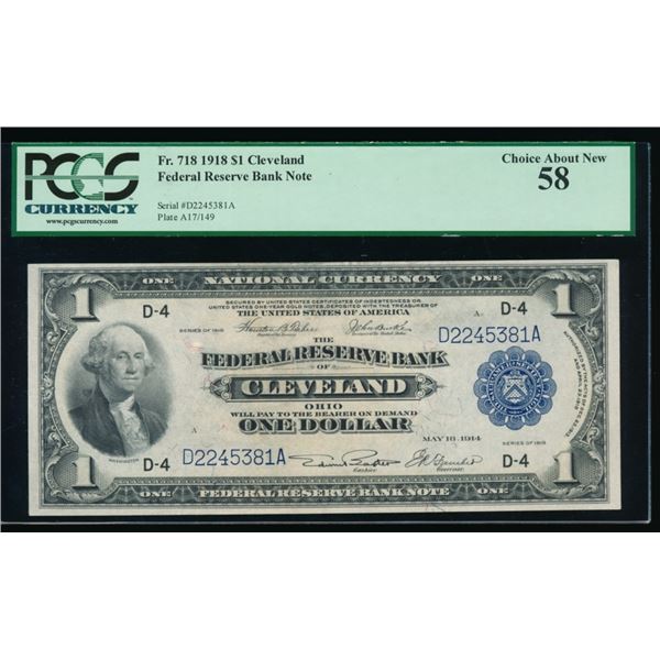 1918 $1 Cleveland FRBN PCGS 58