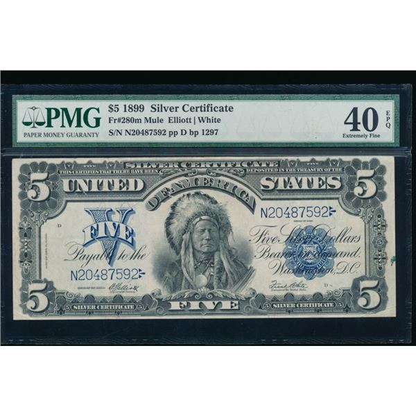 1899 $5 Chief Mule Silver Certificate PMG 40EPQ