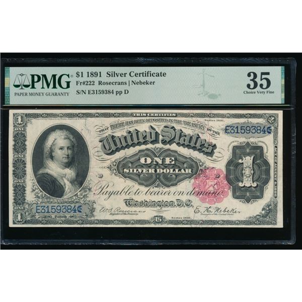 1891 $1 Martha Washington Silver Certificate PMG 35