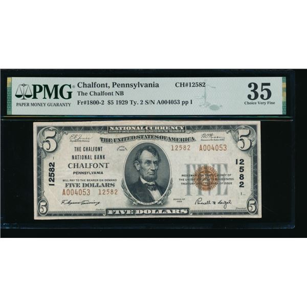 1929 $5 Chalfont PA National PMG 35