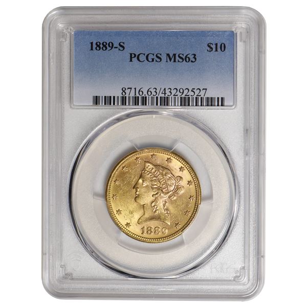 1889-S $10 Liberty Head Eagle Gold Coin PCGS MS63