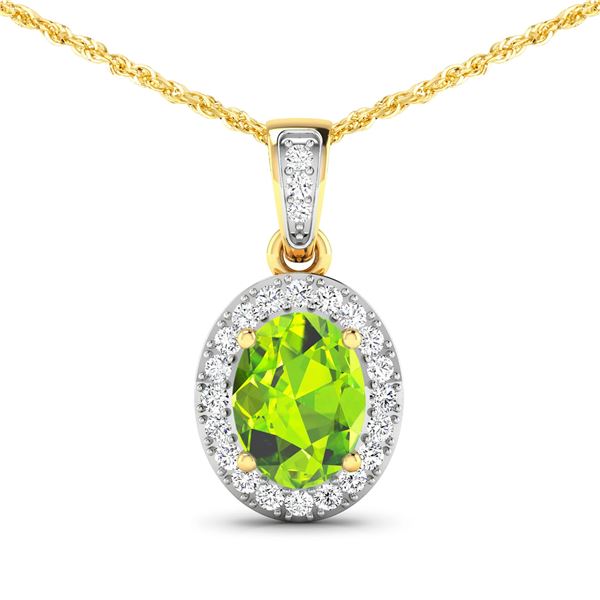 14KT Yellow Gold 1.05ct Peridot and Diamond Pendant with Chain