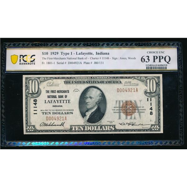 1929 $10 Lafayette IN National PCGS 63PPQ