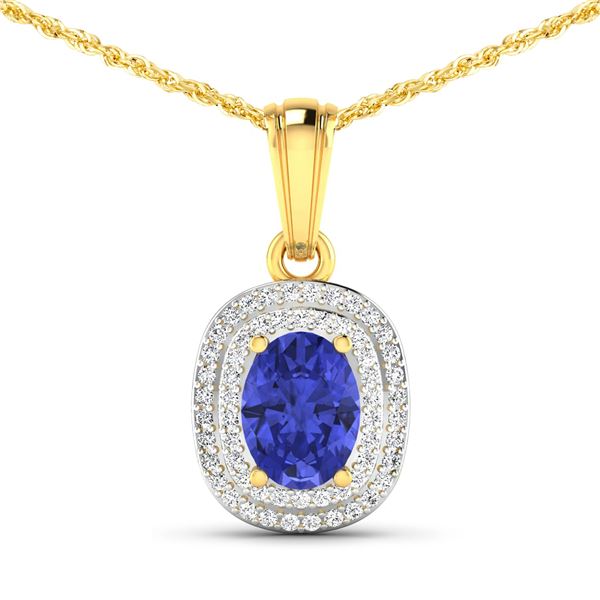 14KT Yellow Gold 1.09ct Tanzanite and Diamond Pendant with Chain