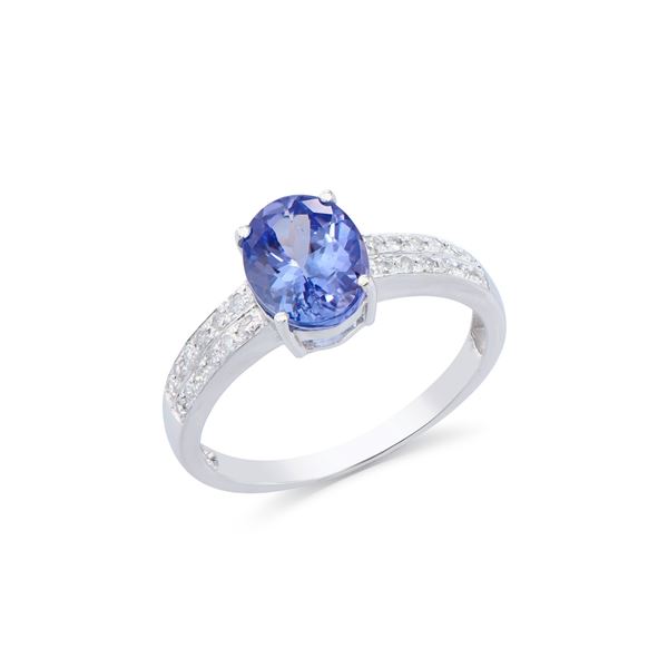 14KT White Gold 1.75ct Tanzanite and Diamond Ring