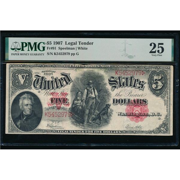 1907 $5 Legal Tender Note PMG 25