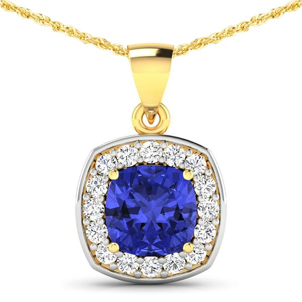 14KT Yellow Gold 2.10ct Tanzanite and Diamond Pendant with Chain