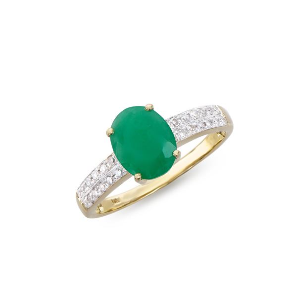 14KT Yellow Gold 1.55ct Emerald and Diamond Ring