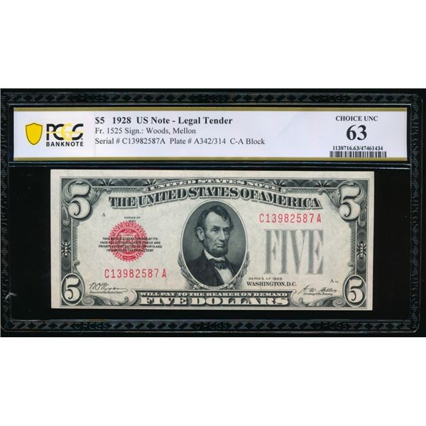 1928 $5 Legal Tender Note PCGS 63