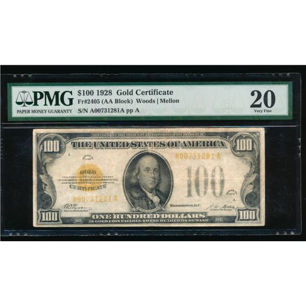 1928 $100 Gold Certificate PMG 20