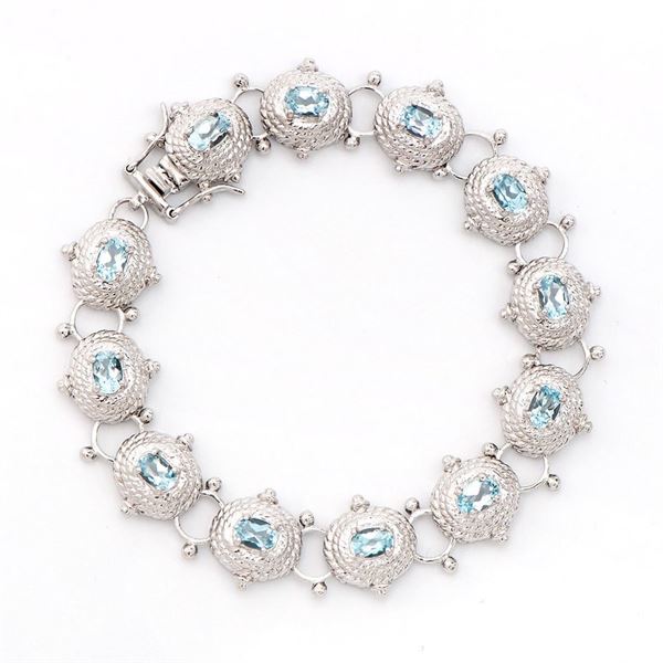 Plated Rhodium 6.55cts Blue Topaz Bracelet