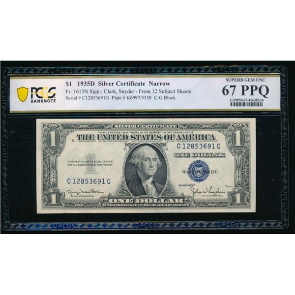 1935D $1 Silver Certificate PCGS 67PPQ