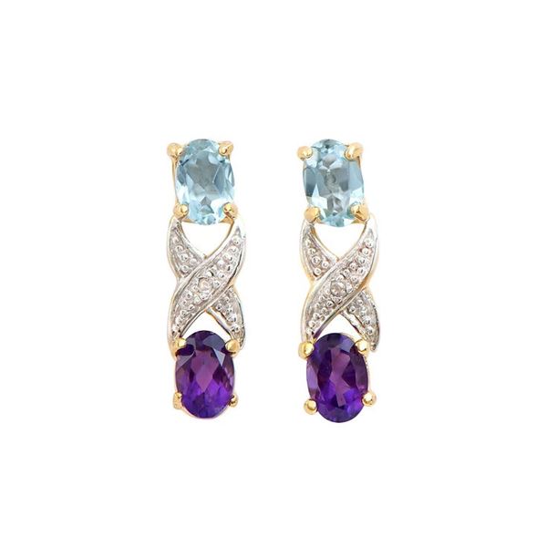 Plated 18KT Yellow Gold 1.72cts Amethyst Blue Topaz and Diamond Earrings