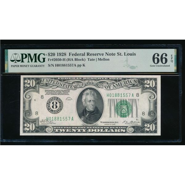 1928 $20 St Louis FRN PMG 66EPQ