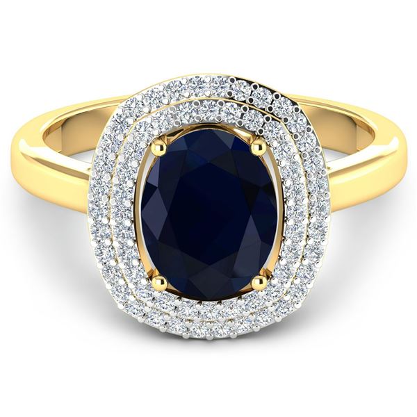 14KT Yellow Gold 2.10ct Blue Sapphire and Diamond Ring