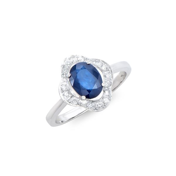 14KT White Gold 1.50ct Blue Sapphire and Diamond Ring