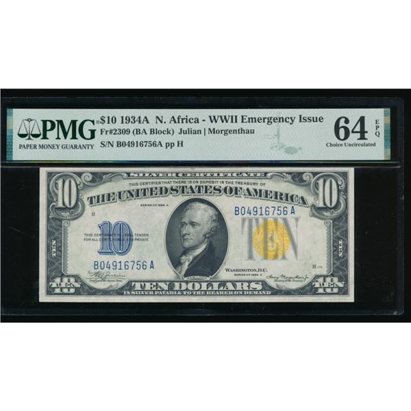 1934A $10 N Africa Silver Certificate PMG 64EPQ