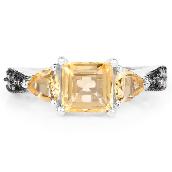 Plated Rhodium 2.55ctw Citrine and Diamond Ring