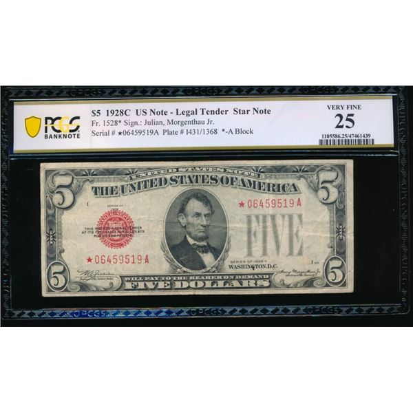 1928C $5 STAR Legal Tender Note PCGS 25