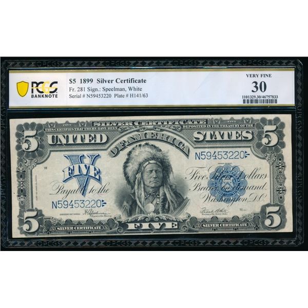 1899 $5 Chief Silver Certificate PCGS 30