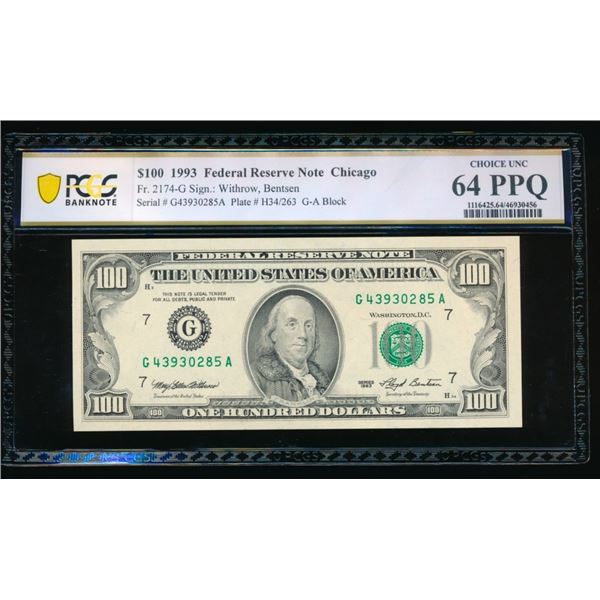 1993 $100 Chicago FRN PCGS 64PPQ