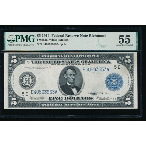 1914 $5 Richmond FRN PMG 55