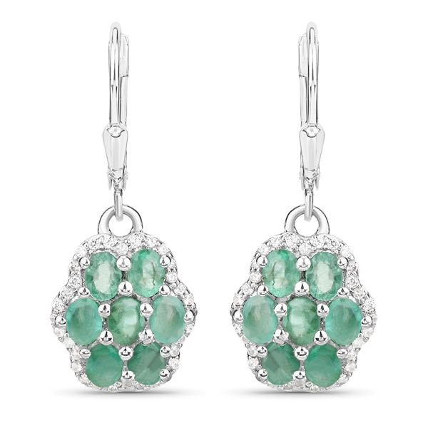 Rhodium Plated 2.48ctw Emerald and White Zircon Earrings