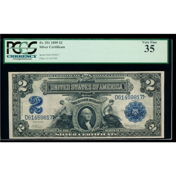 1899 $2 Mini Porthole Silver Certificate PCGS 35