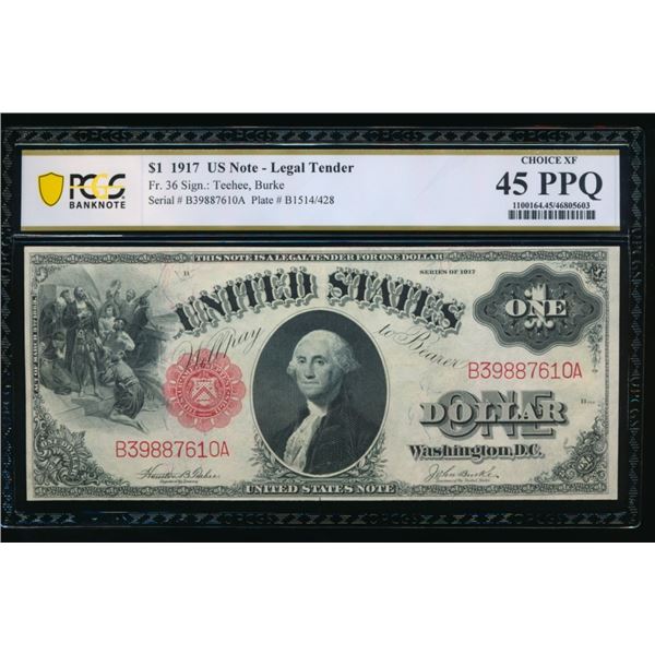 1917 $1 Legal Tender Note PCGS 45PPQ