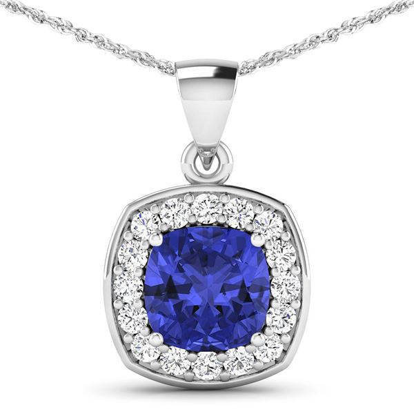 14KT White Gold 2.10ct Tanzanite and Diamond Pendant with Chain