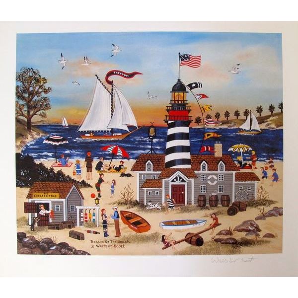 Jane Wooster Scott Beacon On The Beach Hand Signed Limited Ed. Lithograph