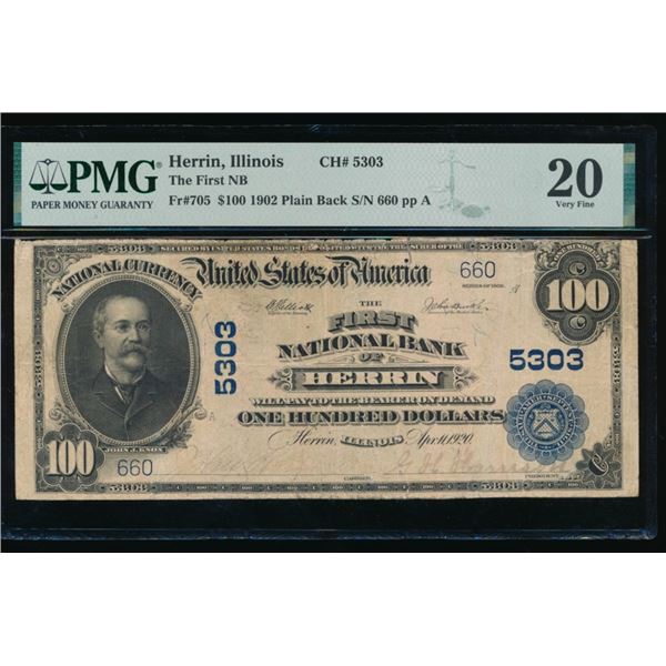 1902 $100 Herrin IL National PMG 20