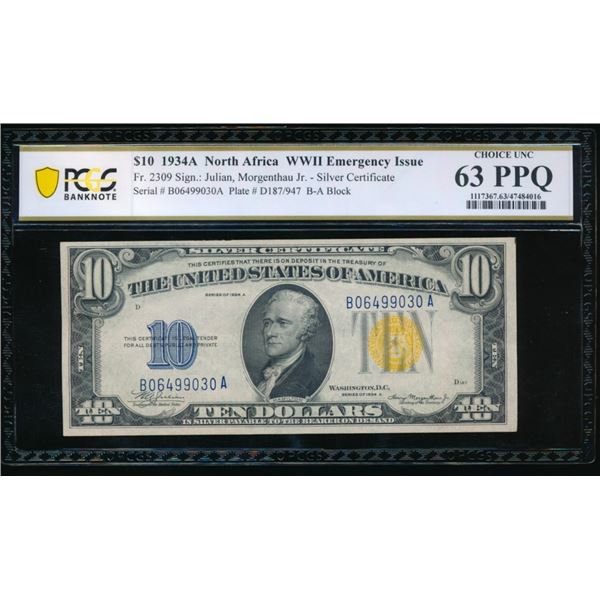 1934A $10 N Africa Silver Certificate PCGS 63PPQ