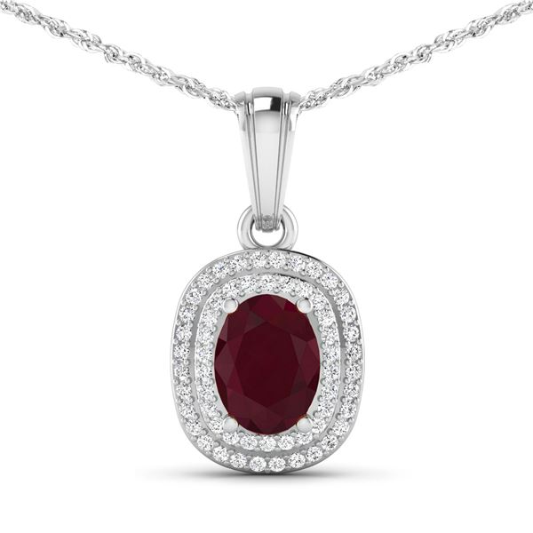 14KT White Gold 1.5ct Ruby and Diamond Pendant with Chain